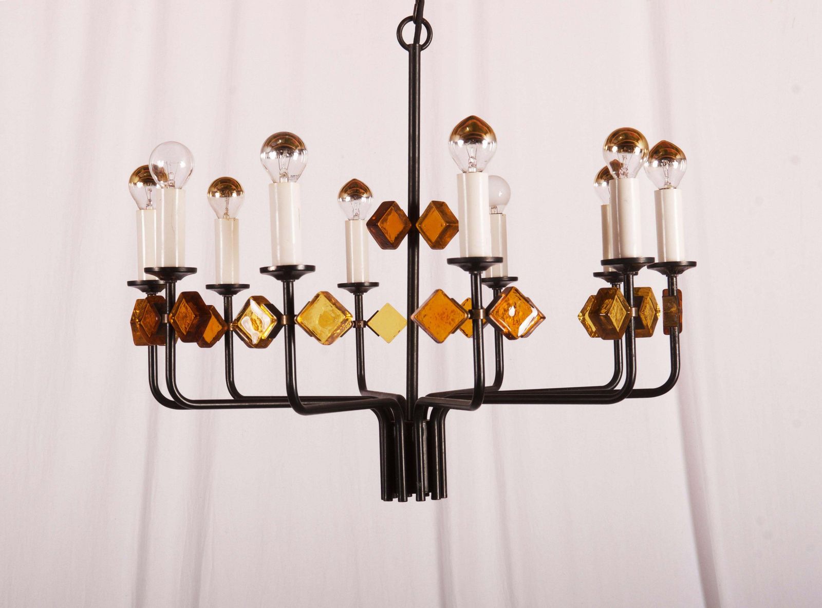 Lighting Scandinavian Glass And Iron Chandelier By Svend Aage Holm Sorensen photo