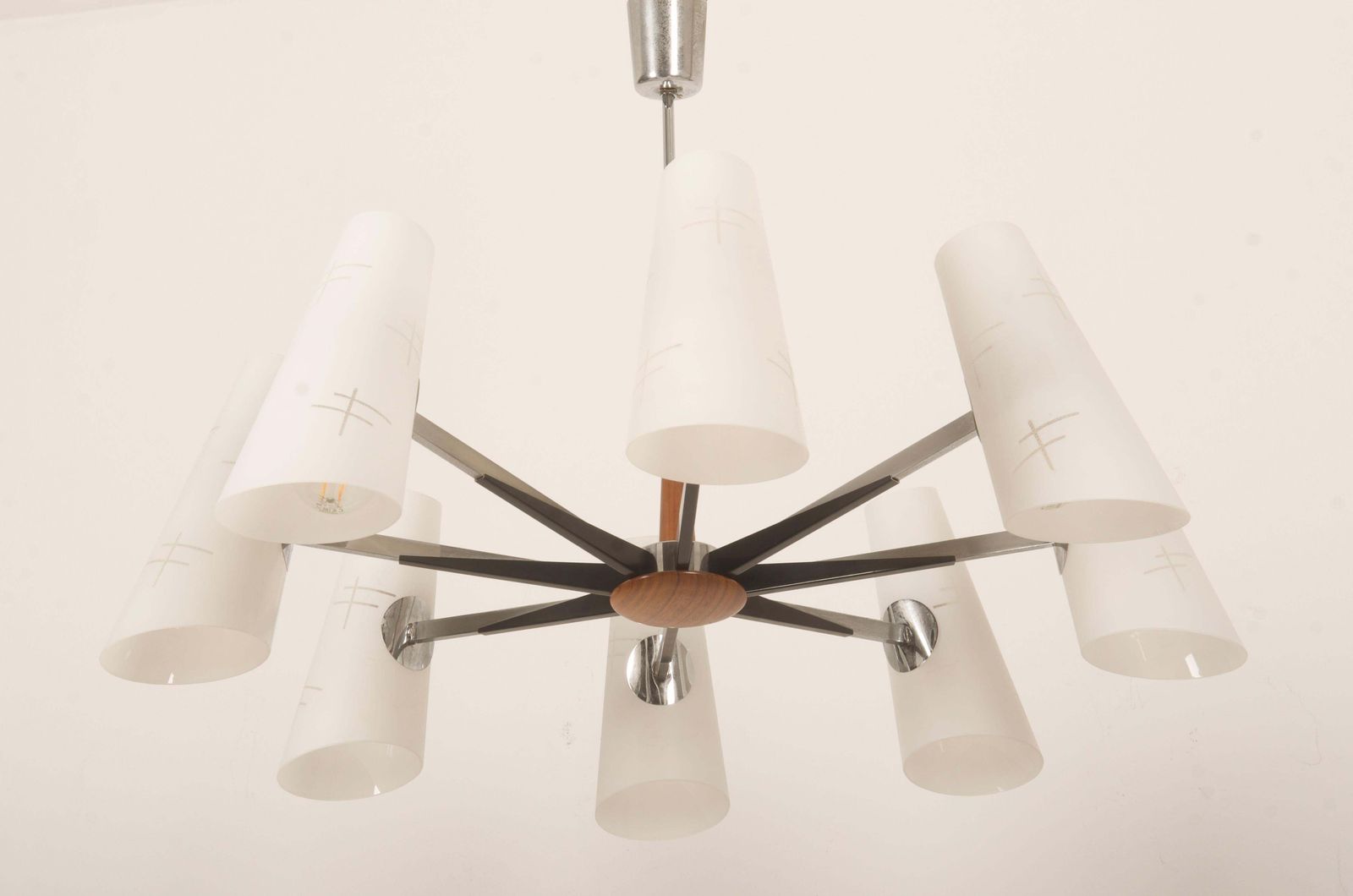 Midcentury Chromed Opaline Glass Chandelier By Rupert Nikoll photo 3013.0