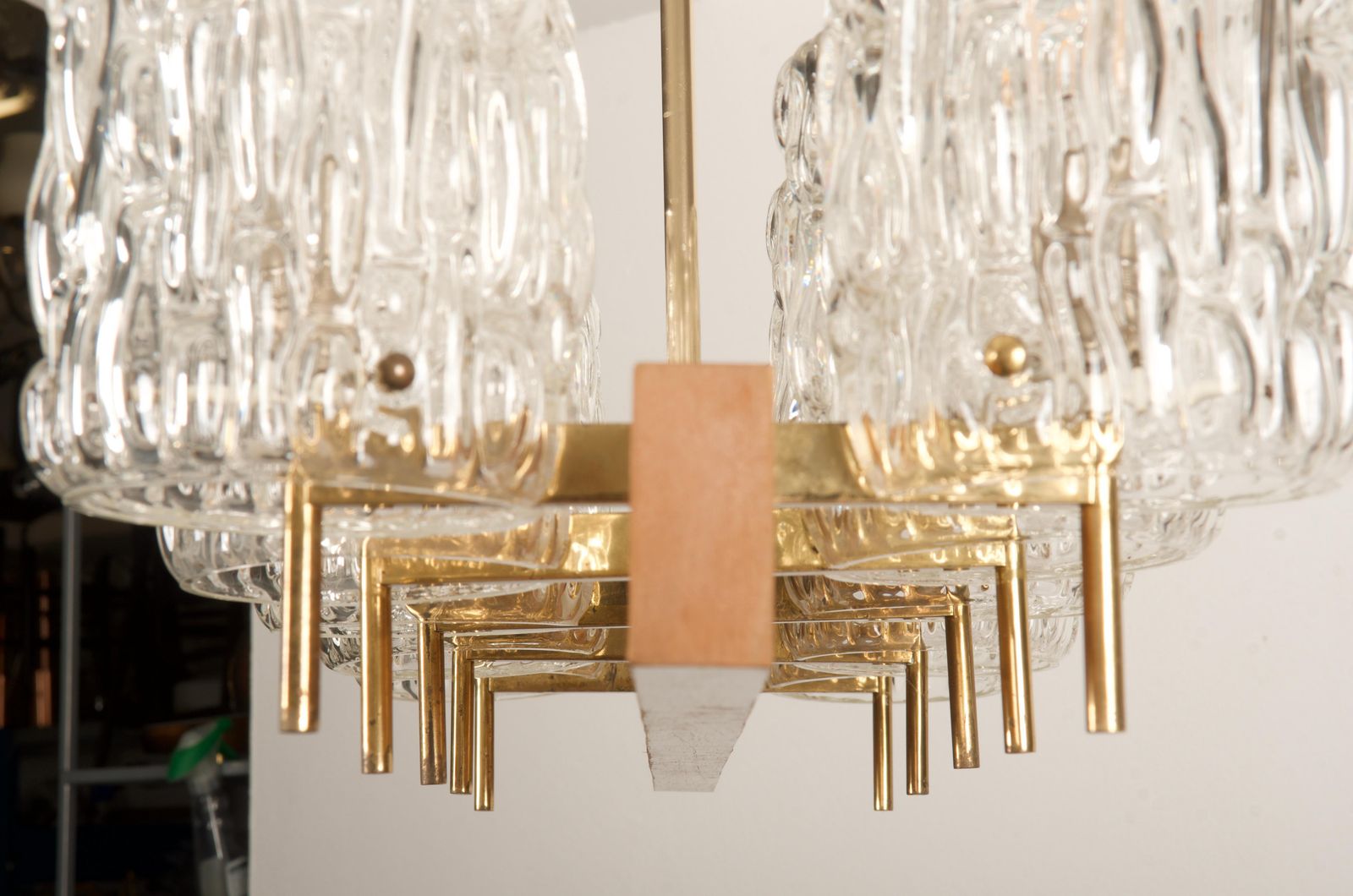 Lighting Huge Midcentury Brass/Teak Chandelier By Rupert Nikoll photo