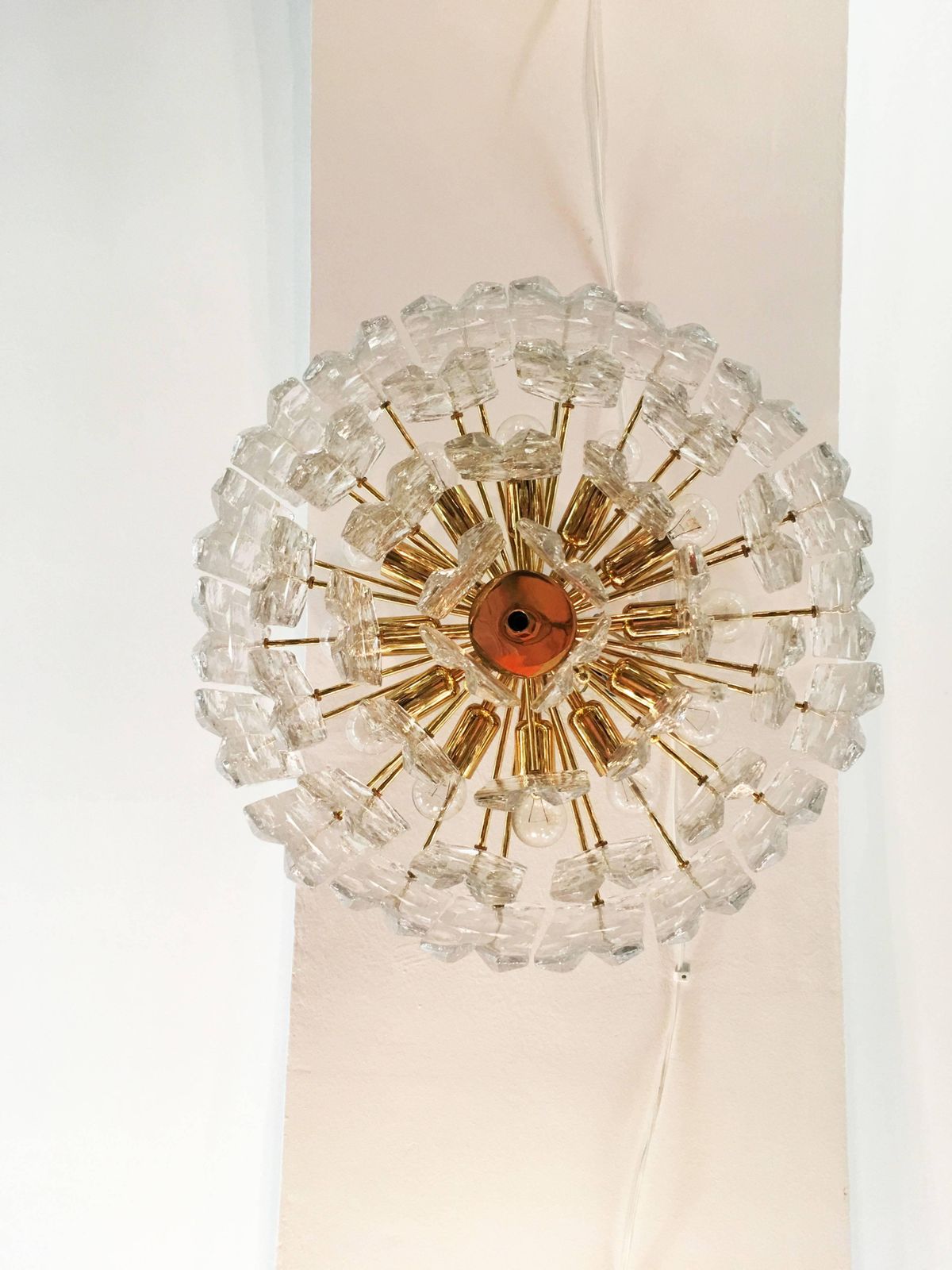 J. T. Kalmar Large "Palazzo" Ice Glass Chandelier Flush Mount photo for sale