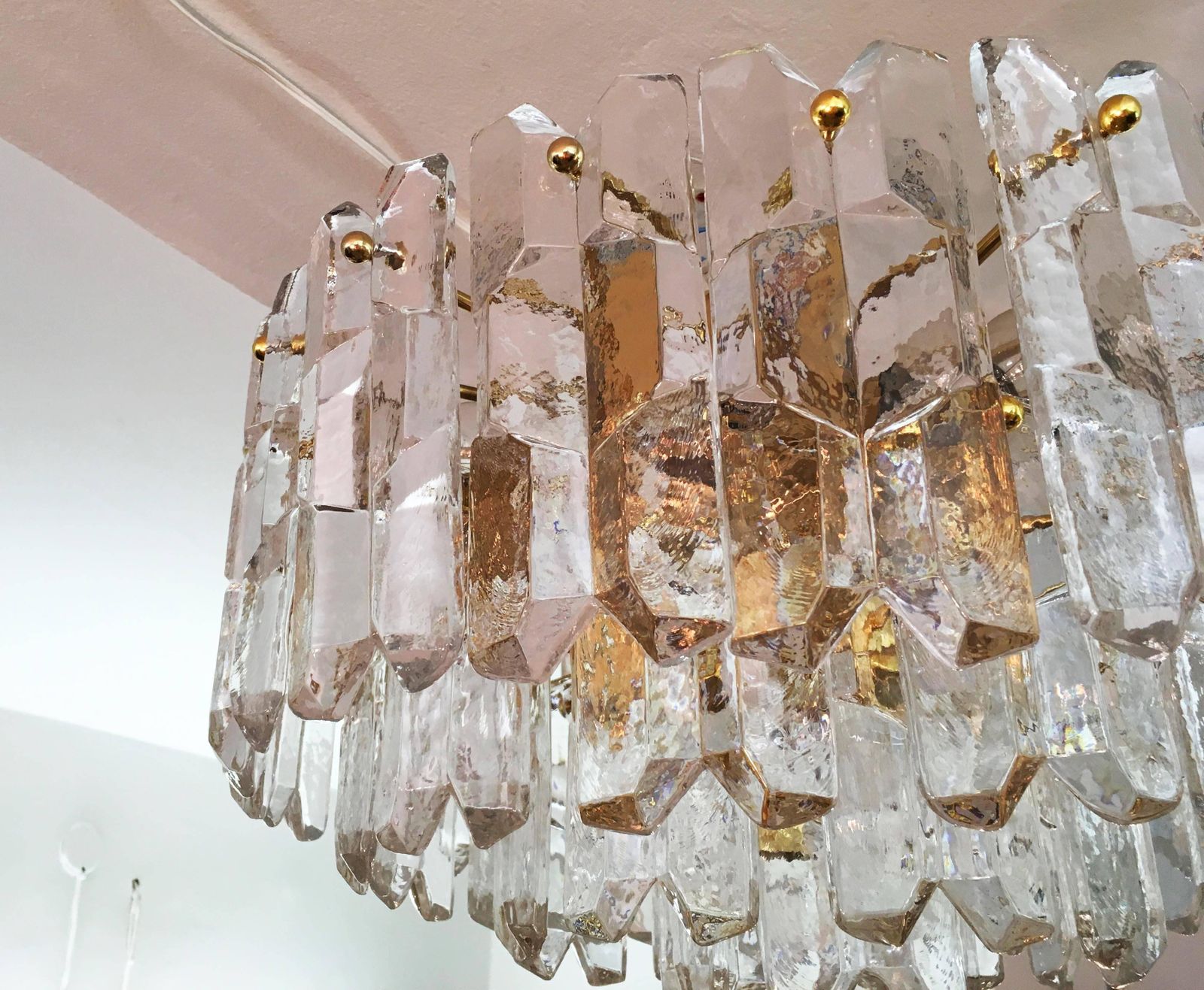 J. T. Kalmar Large "Palazzo" Ice Glass Chandelier Flush Mount photo Lighting