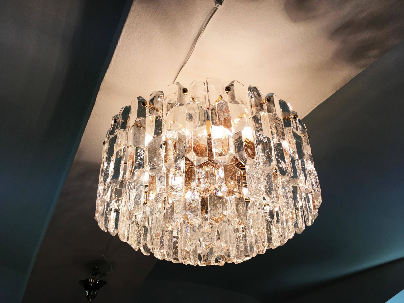 J. T. Kalmar Large "Palazzo" Ice Glass Chandelier Flush Mount photo vinterior