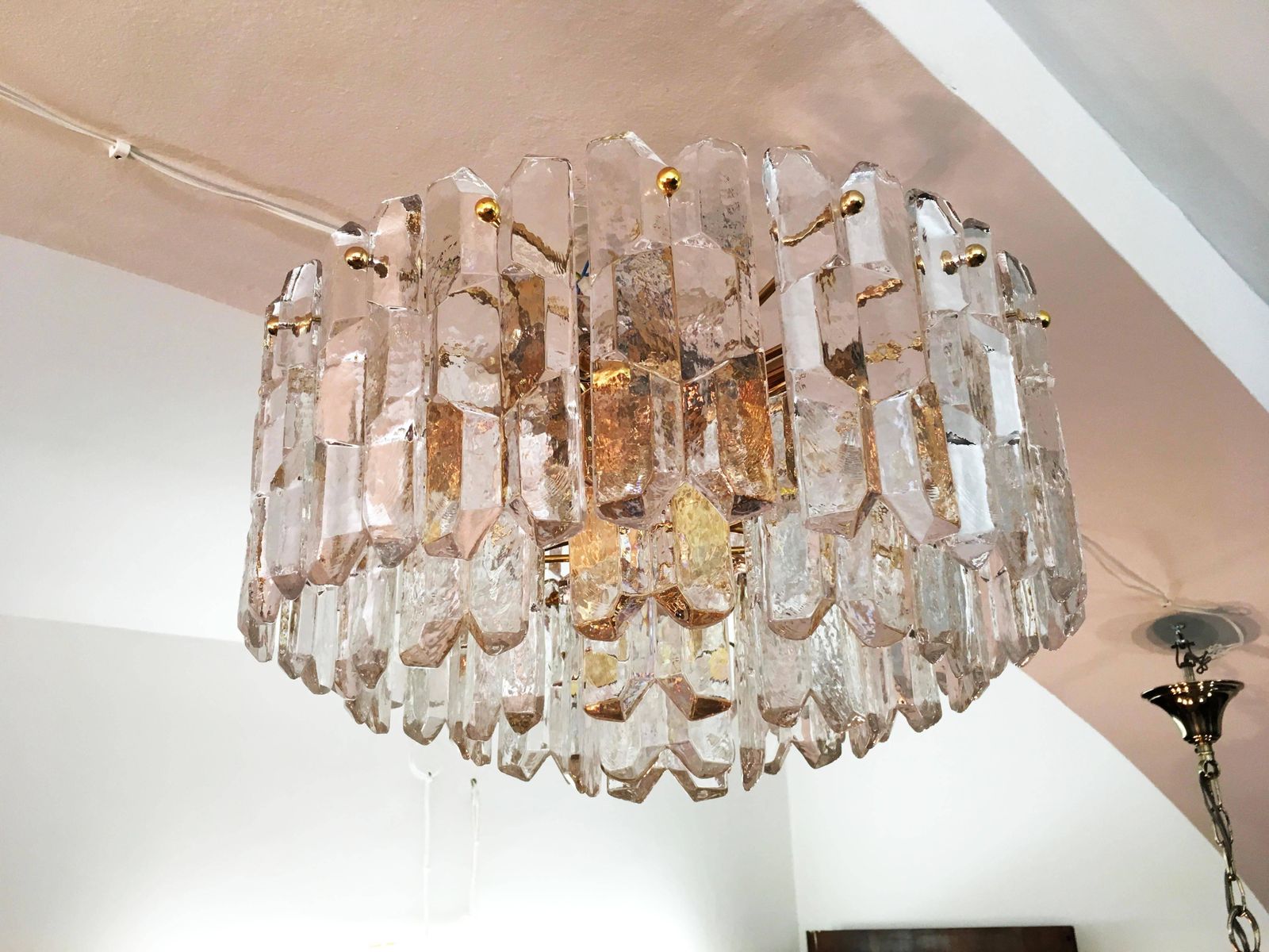 photo furniture J. T. Kalmar Large "Palazzo" Ice Glass Chandelier Flush Mount