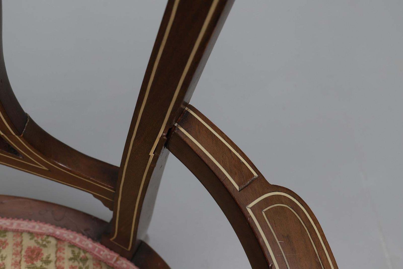 Edwardian Mahogany Boxwood Bone Inlaid And Strund Open Salon Armchair photo vinterior
