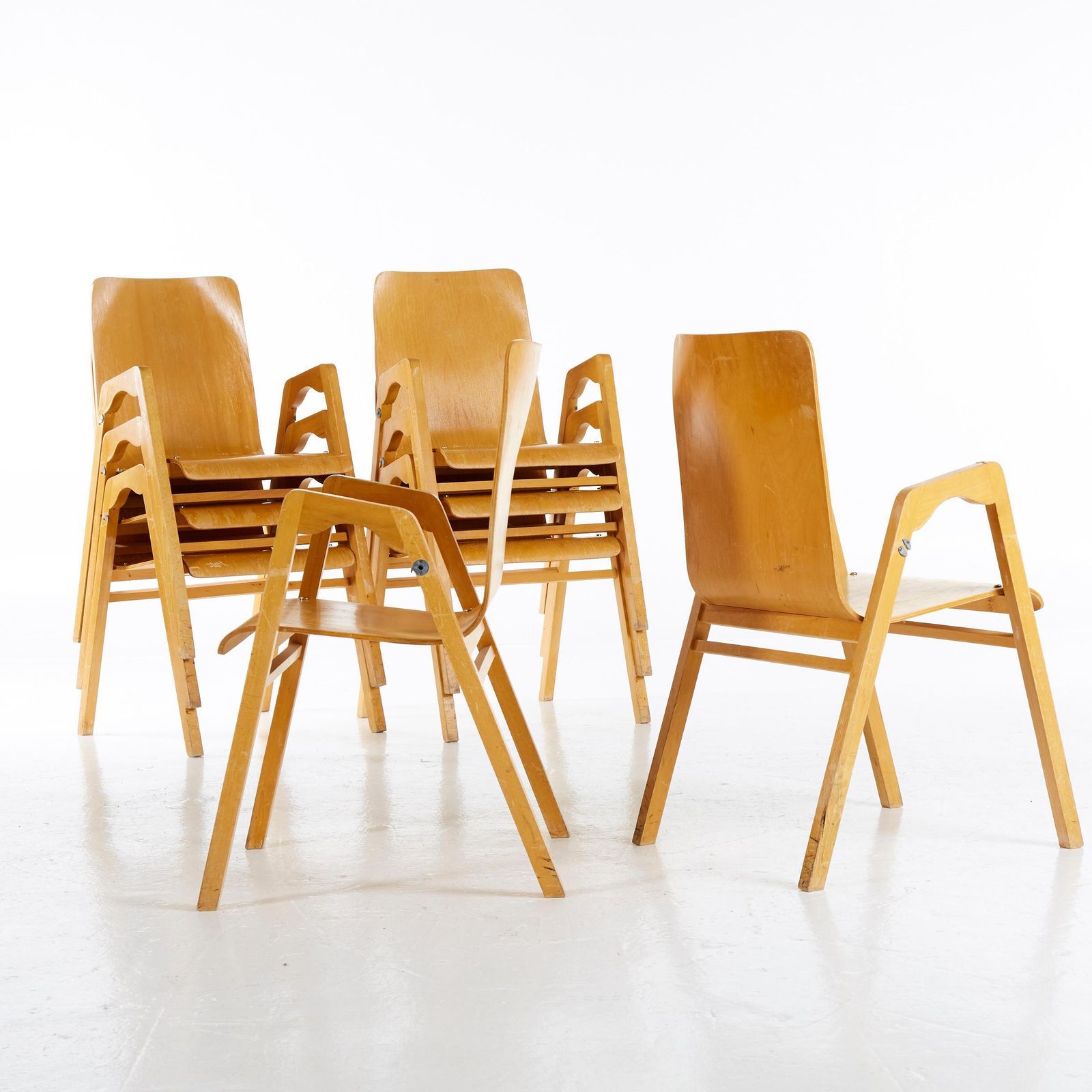 Rare Set Of Eight Stockable Armchairs By Axel Larsson photo for sale
