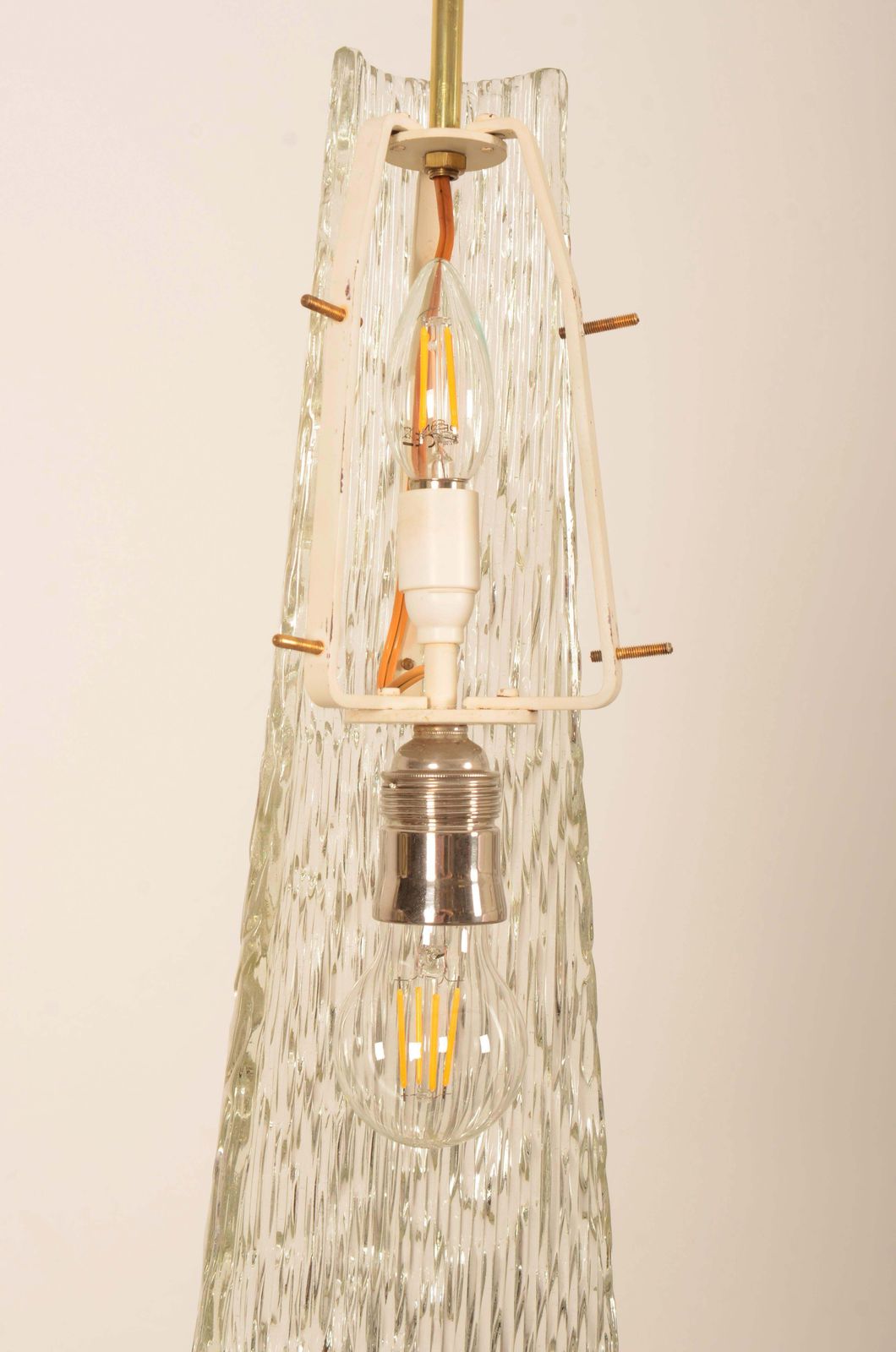 Midcentury J.T. Kalmar Crystal Structured Glass Pendant Lamp photo for sale