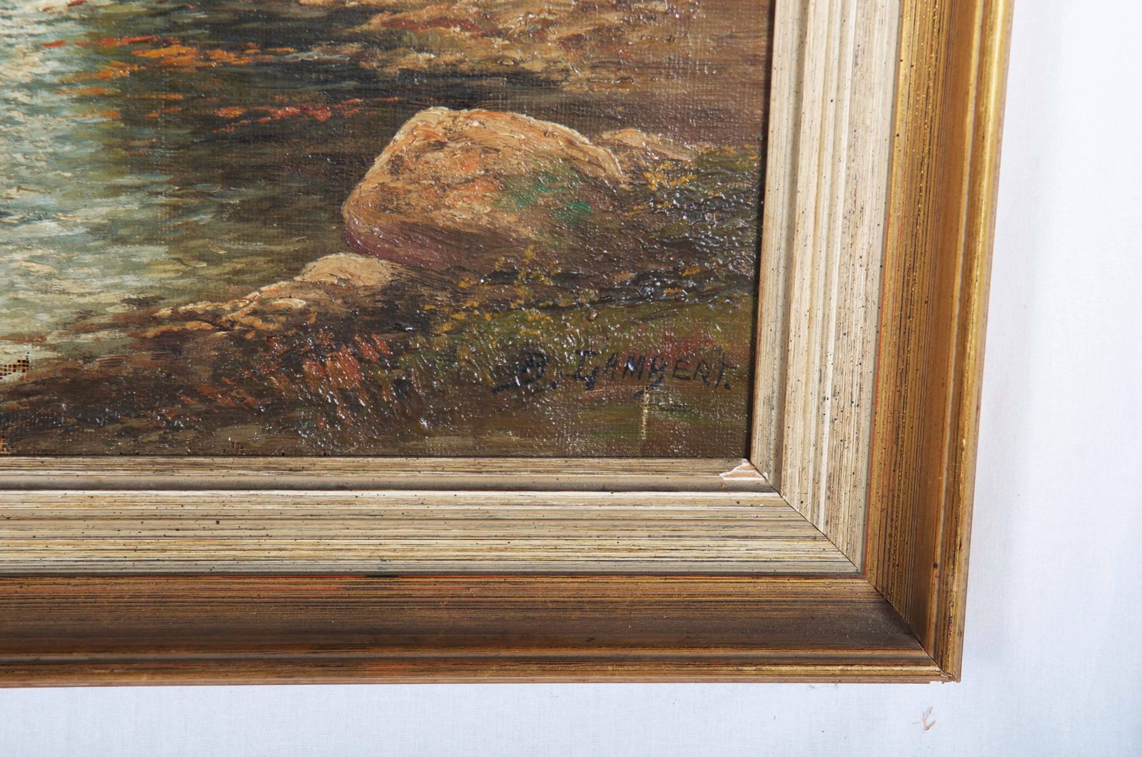 Oil Painting By B. Lambert / K. Kaufman Autumn Landscape With River photo furniture