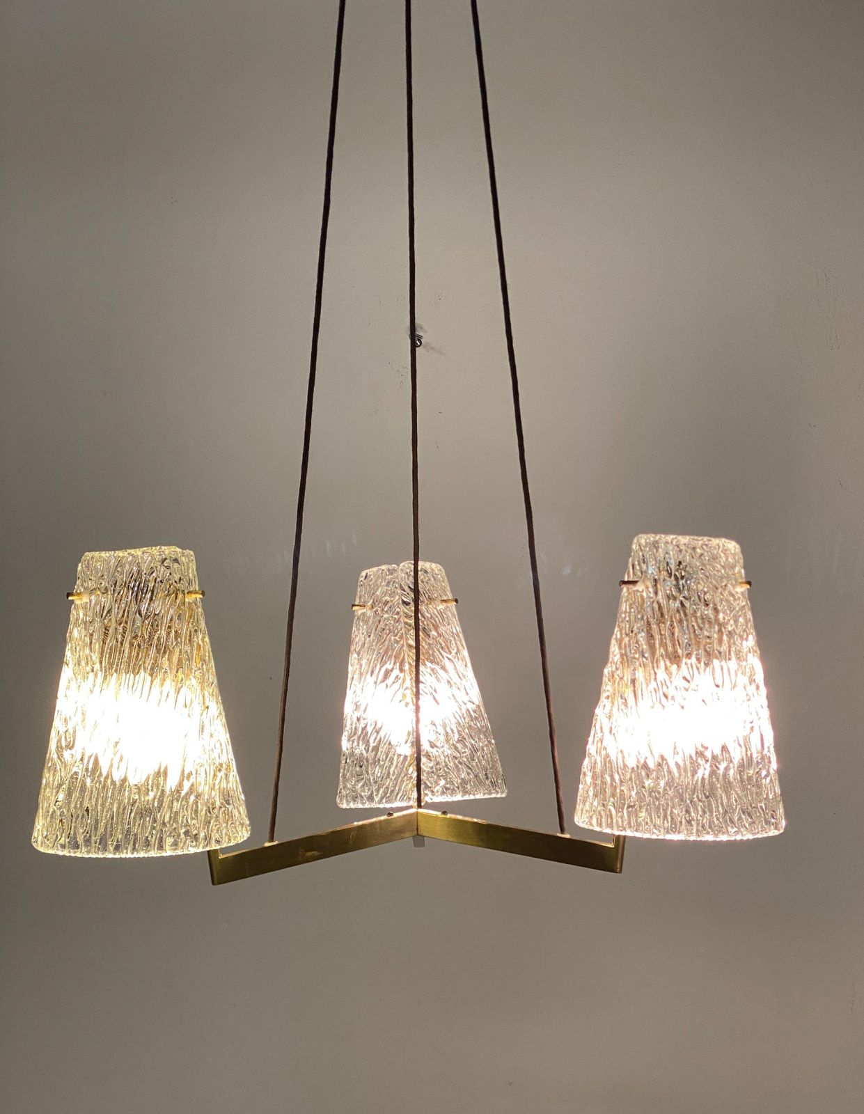 photo for sale Brass Chandelier With Textured Glass By J. T. Kalmar