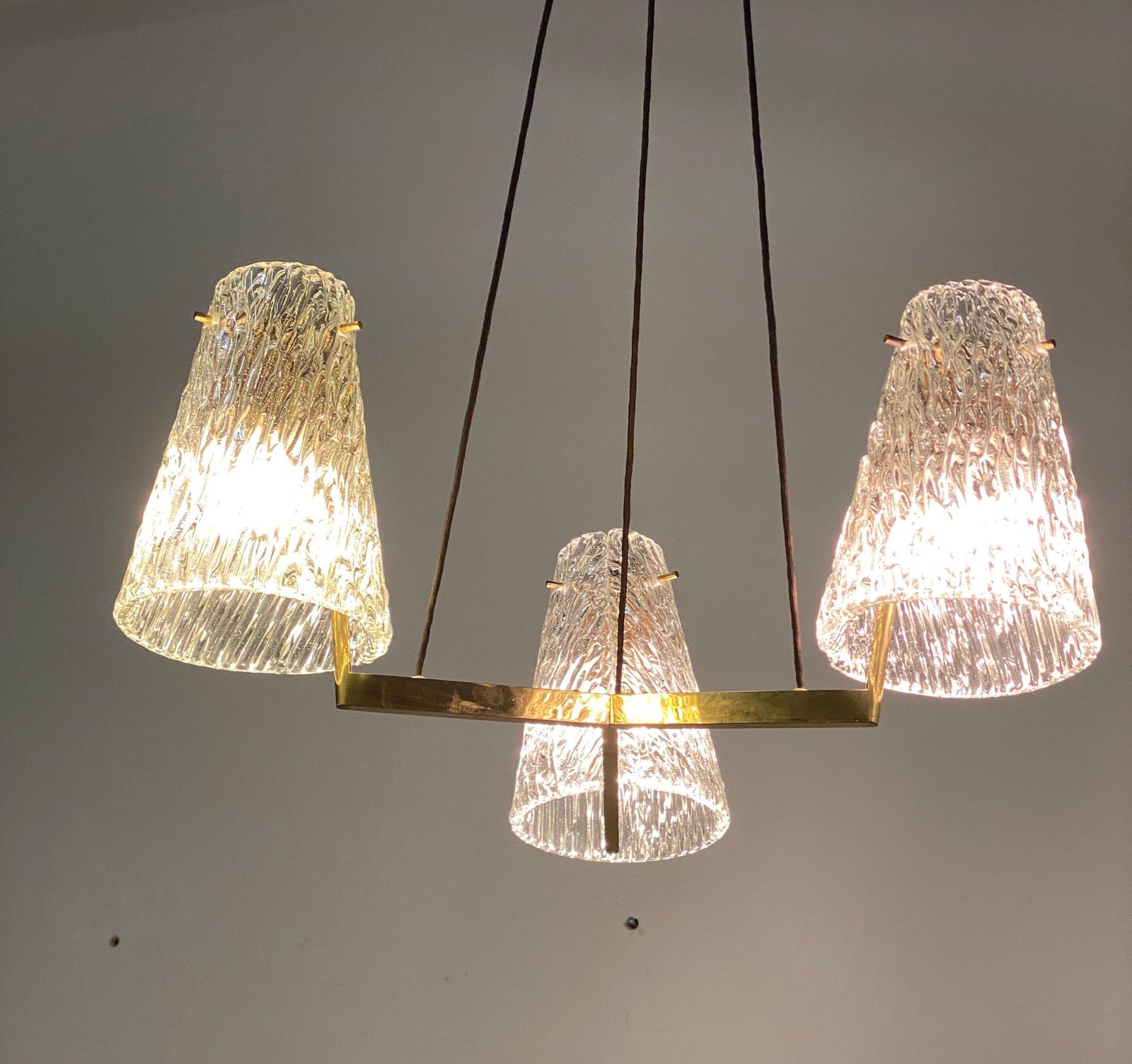 1770.0 Brass Chandelier With Textured Glass By J. T. Kalmar photo