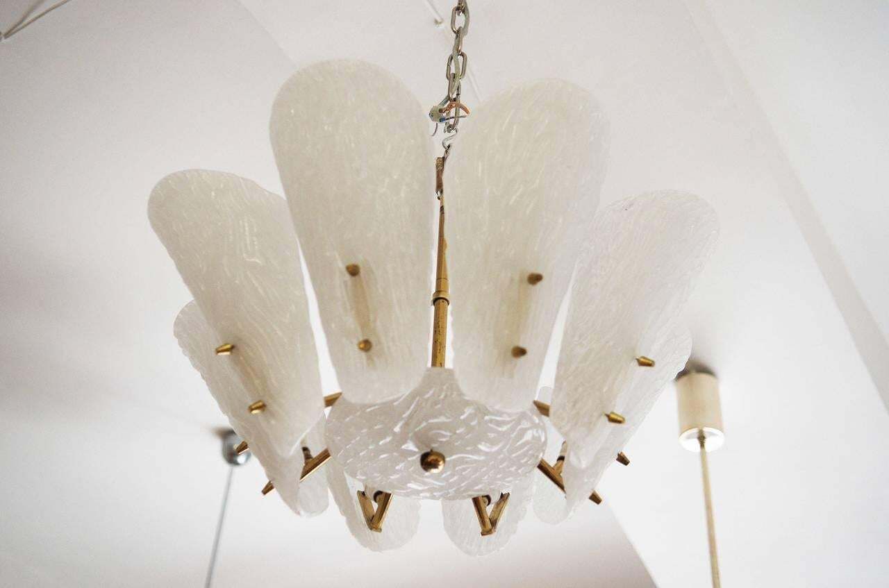 Original Kalmar Milk Ice Glass Chandelier From 1950s photo vinterior