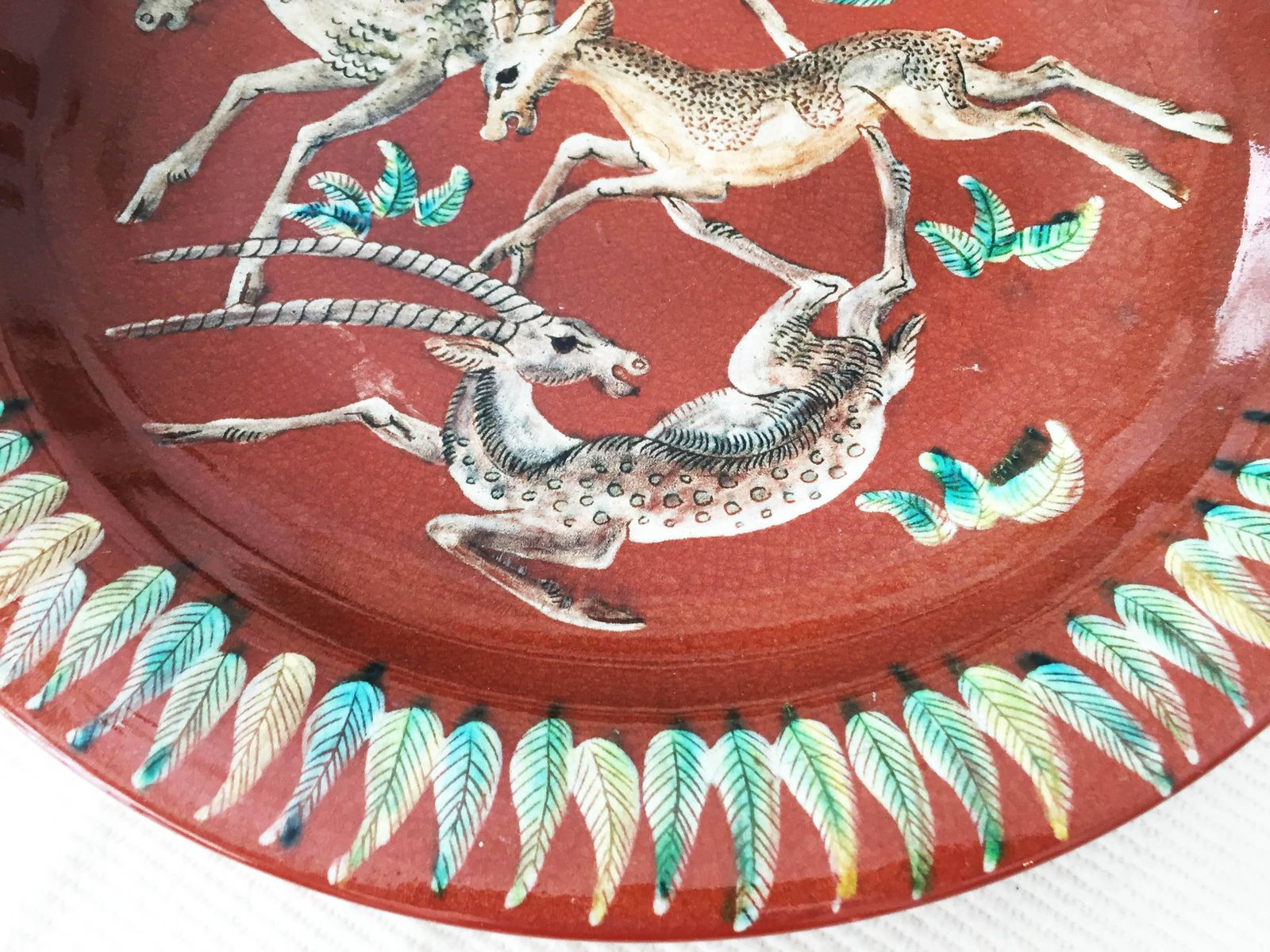 Art Deco Wall Plata Karlsruhe Majolika Gustav Heinkel "Antelopes" photo furniture