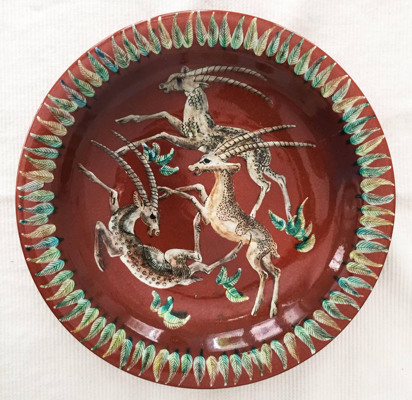 Art Deco Wall Plata Karlsruhe Majolika Gustav Heinkel "Antelopes" photo Art