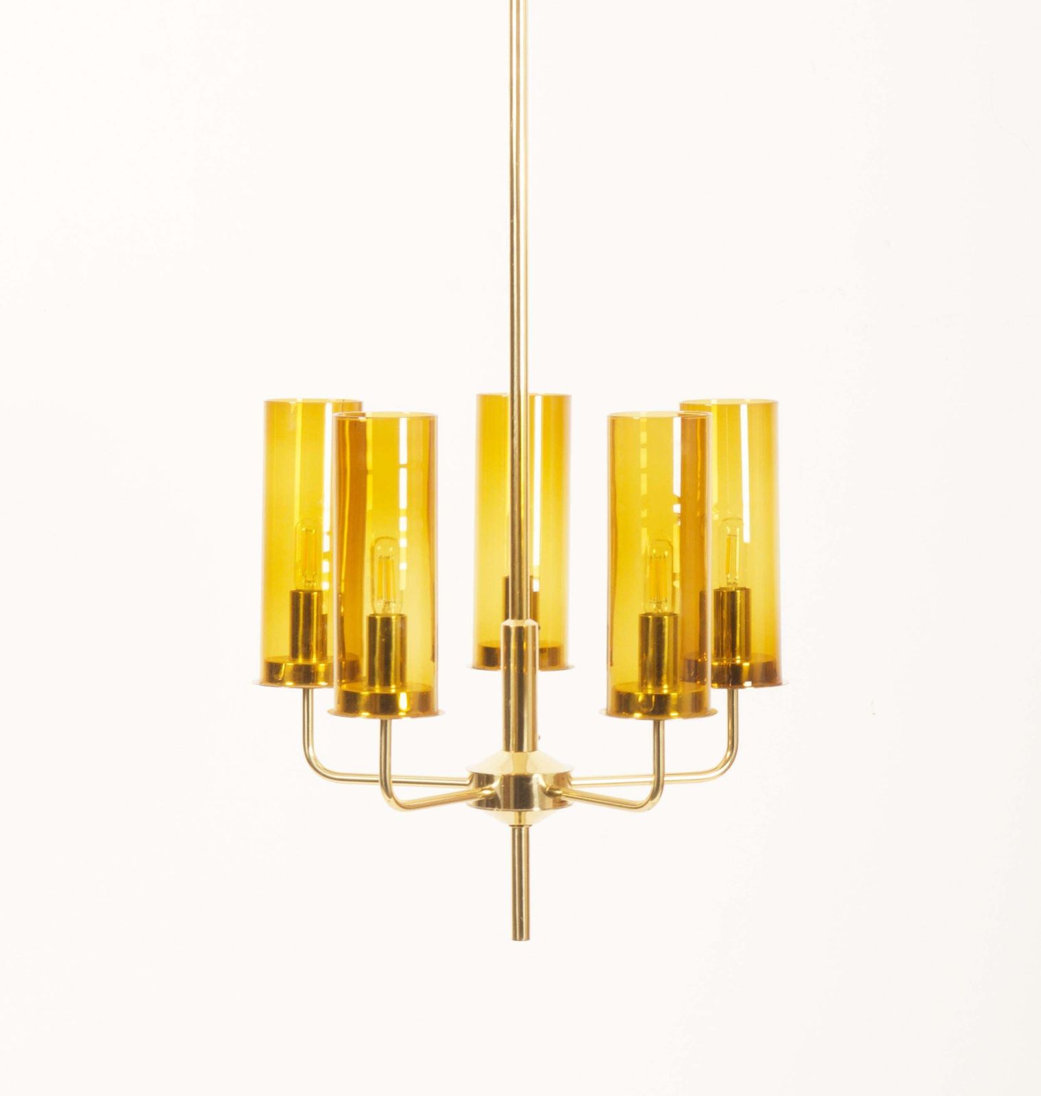 Brass And Glass Tube Chandelier T434 5 Sonata By Hans Agne Jakobsson photo for sale