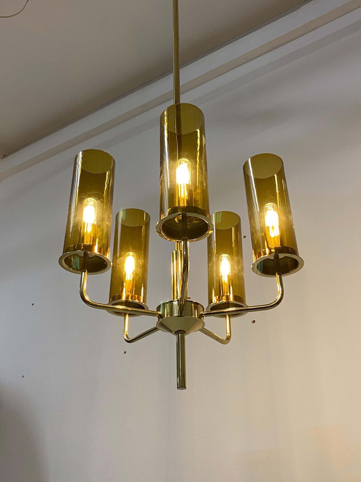 photo vinterior Brass And Glass Tube Chandelier T434 5 Sonata By Hans Agne Jakobsson