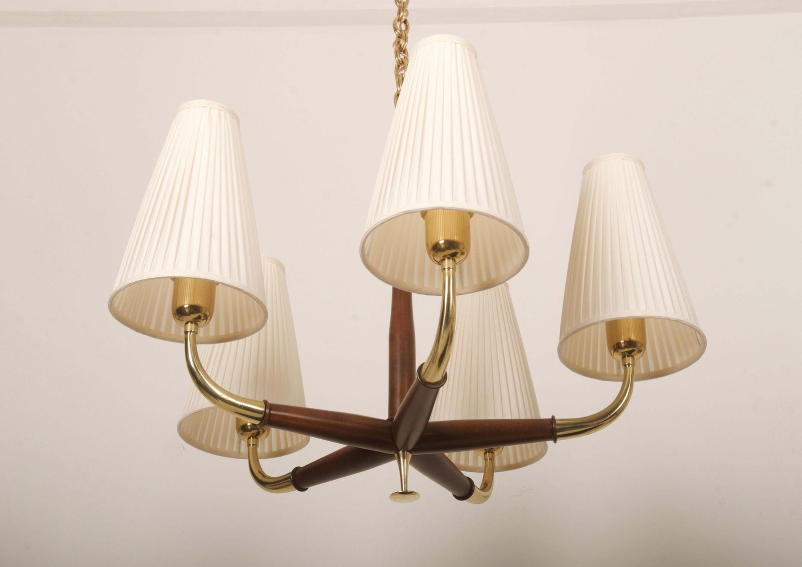 Austrian Brass And Walnut Midcentury Chandelier By Oswald Haerdtl For Kalmar photo 4620.0