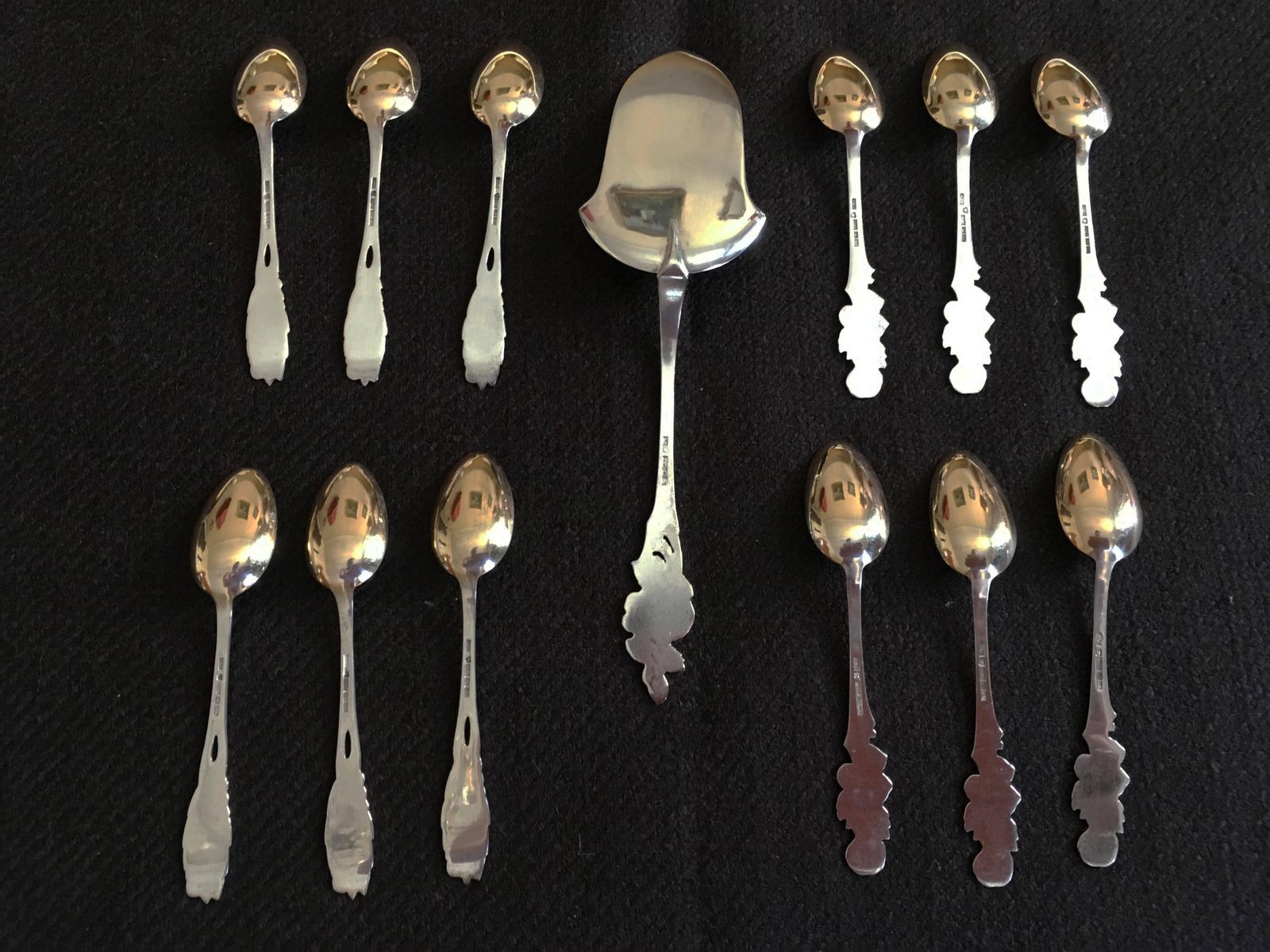 French Silver And Gold Tea Or Coffee Spoons With Cake Server photo vintage