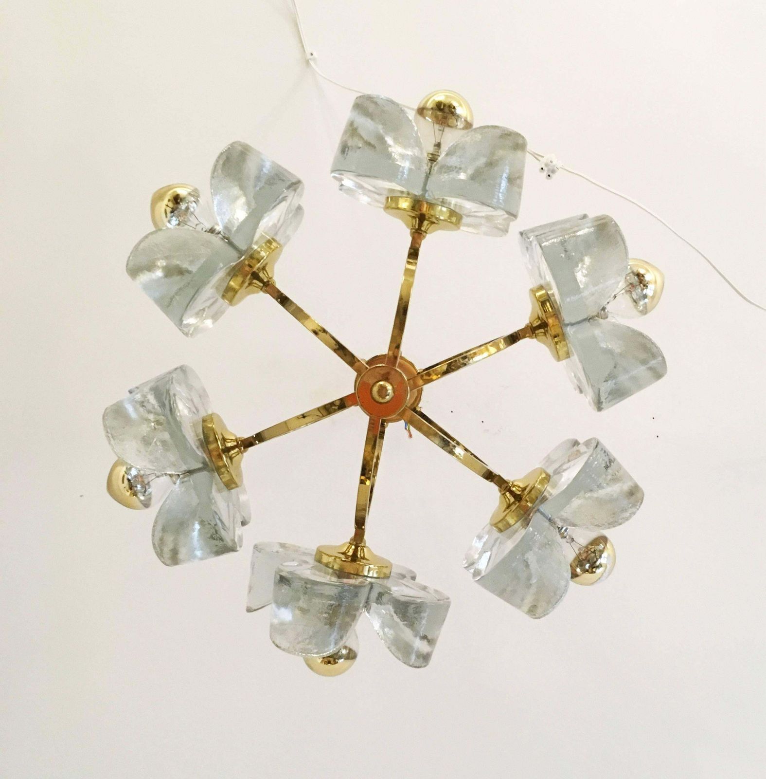 Mid Century Glass And Brass Chandelier By Simon And Schelle photo Lighting