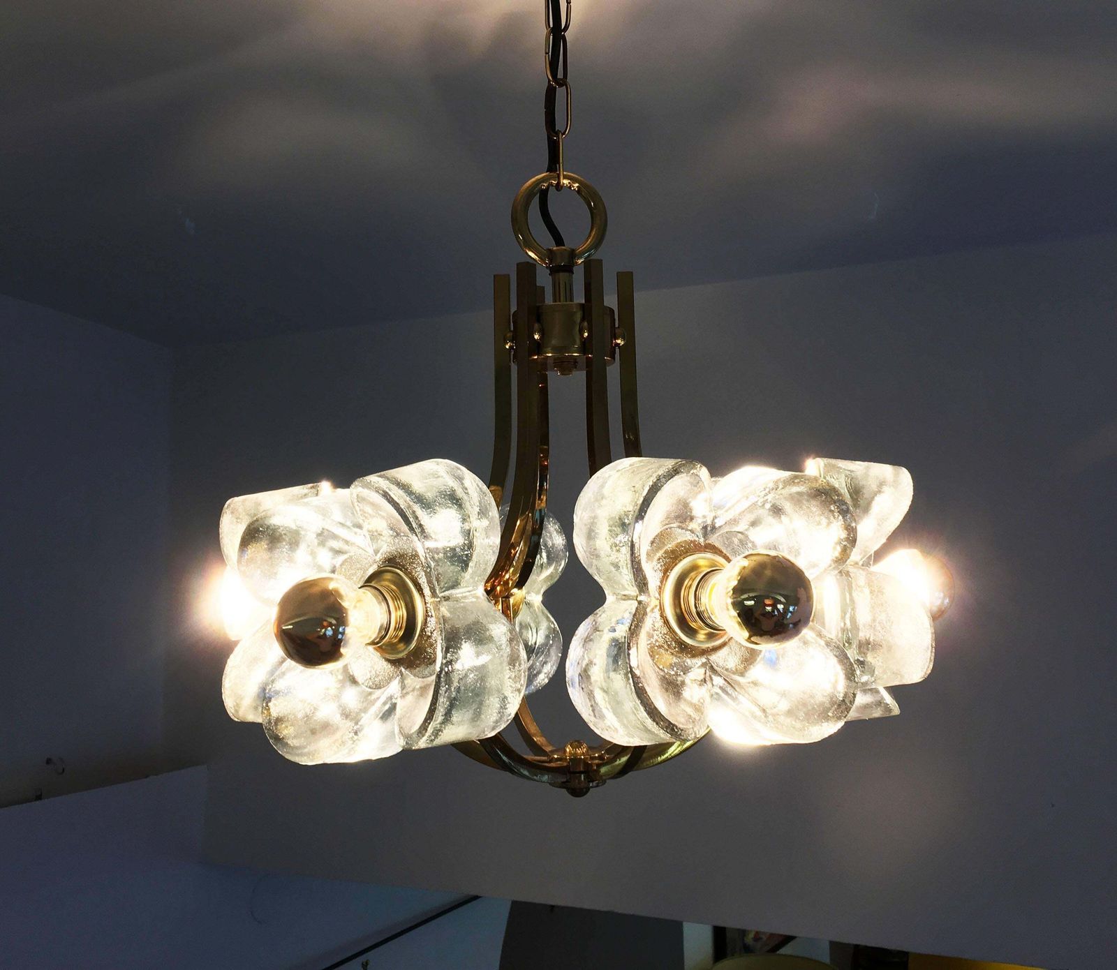 Mid Century Glass And Brass Chandelier By Simon And Schelle photo vinterior
