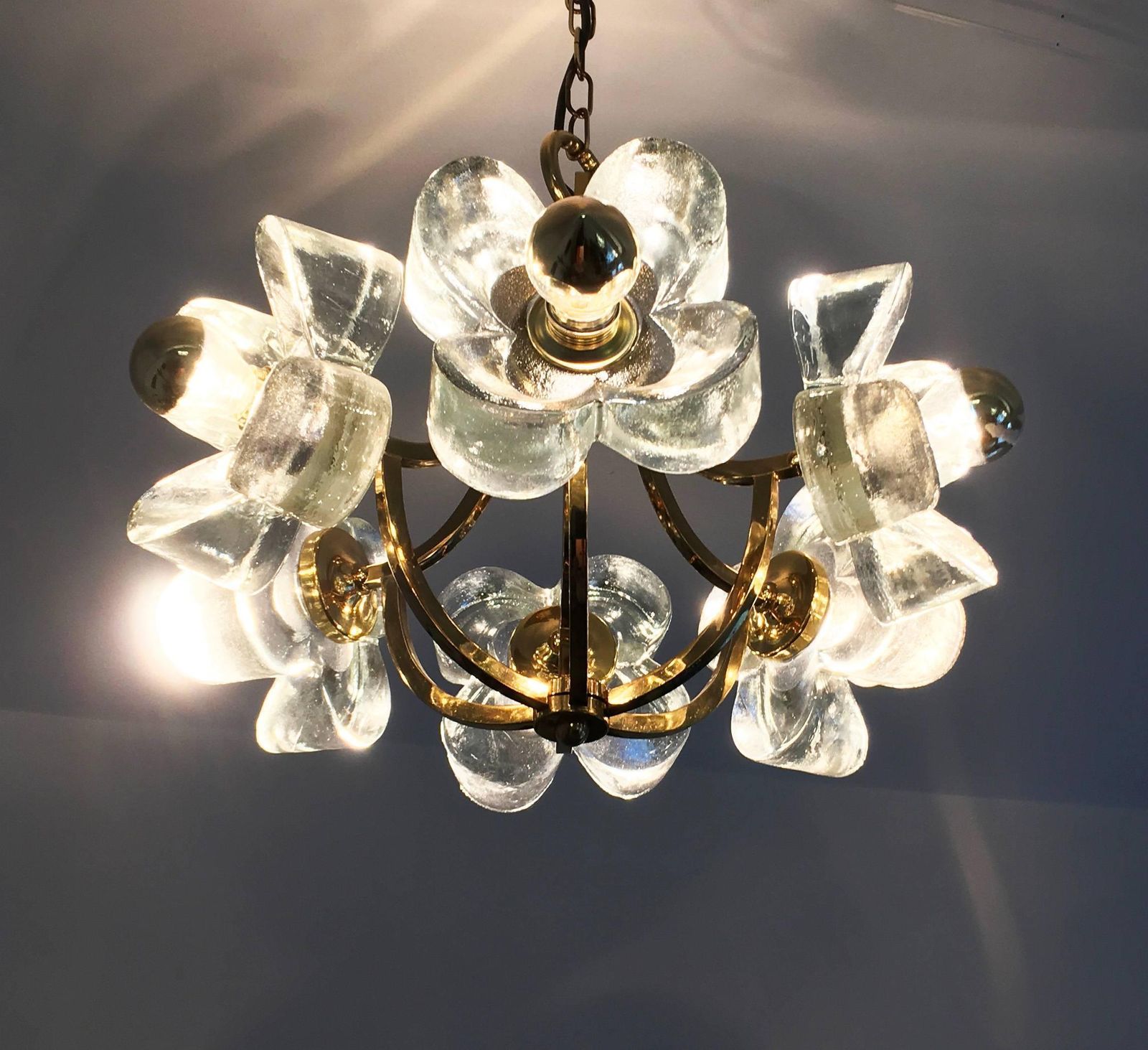 photo furniture Mid Century Glass And Brass Chandelier By Simon And Schelle