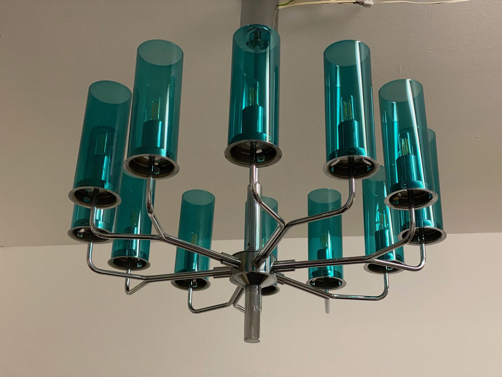Brass And Blue Glass Tube Chandelier T434 12 Sonata By Hans Agne Jakobsson photo for sale
