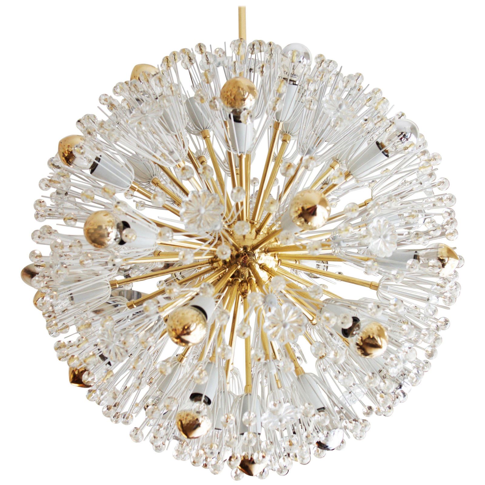 Rare Large Brass And Glass Sputnik Chandeliers By Emil Stejnar