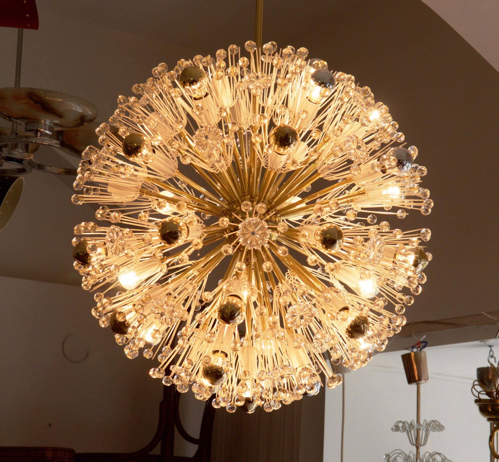 Rare Large Brass And Glass Sputnik Chandeliers By Emil Stejnar photo vintage