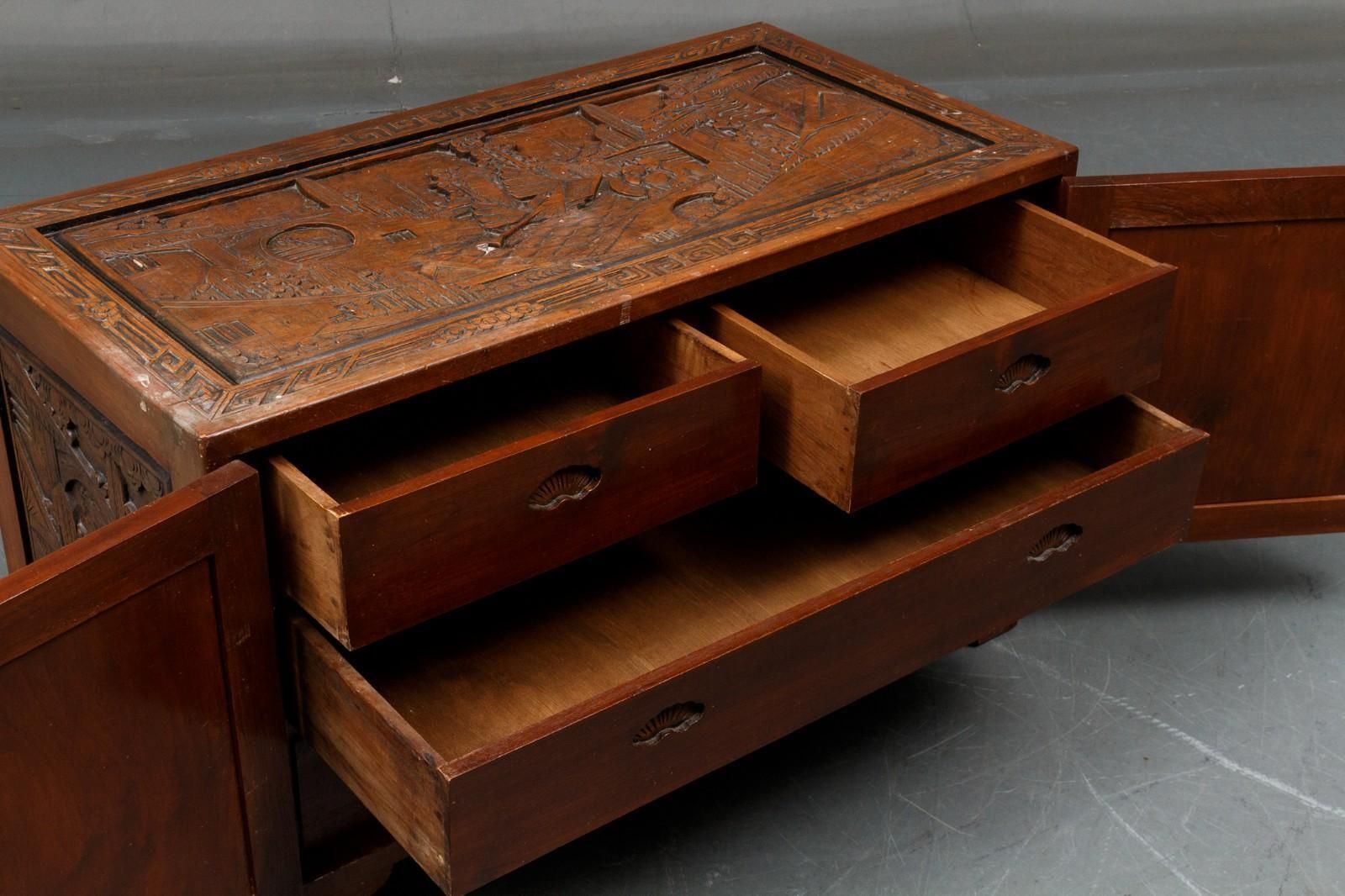 Chest, China, Camphor Wood Richly Carved photo for sale