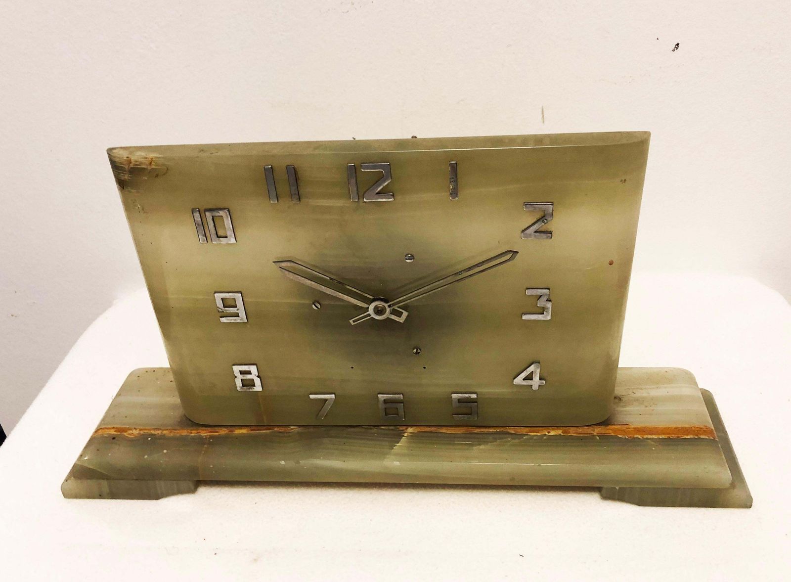 Large Art Deco Green Alabaster Table Clock photo furniture
