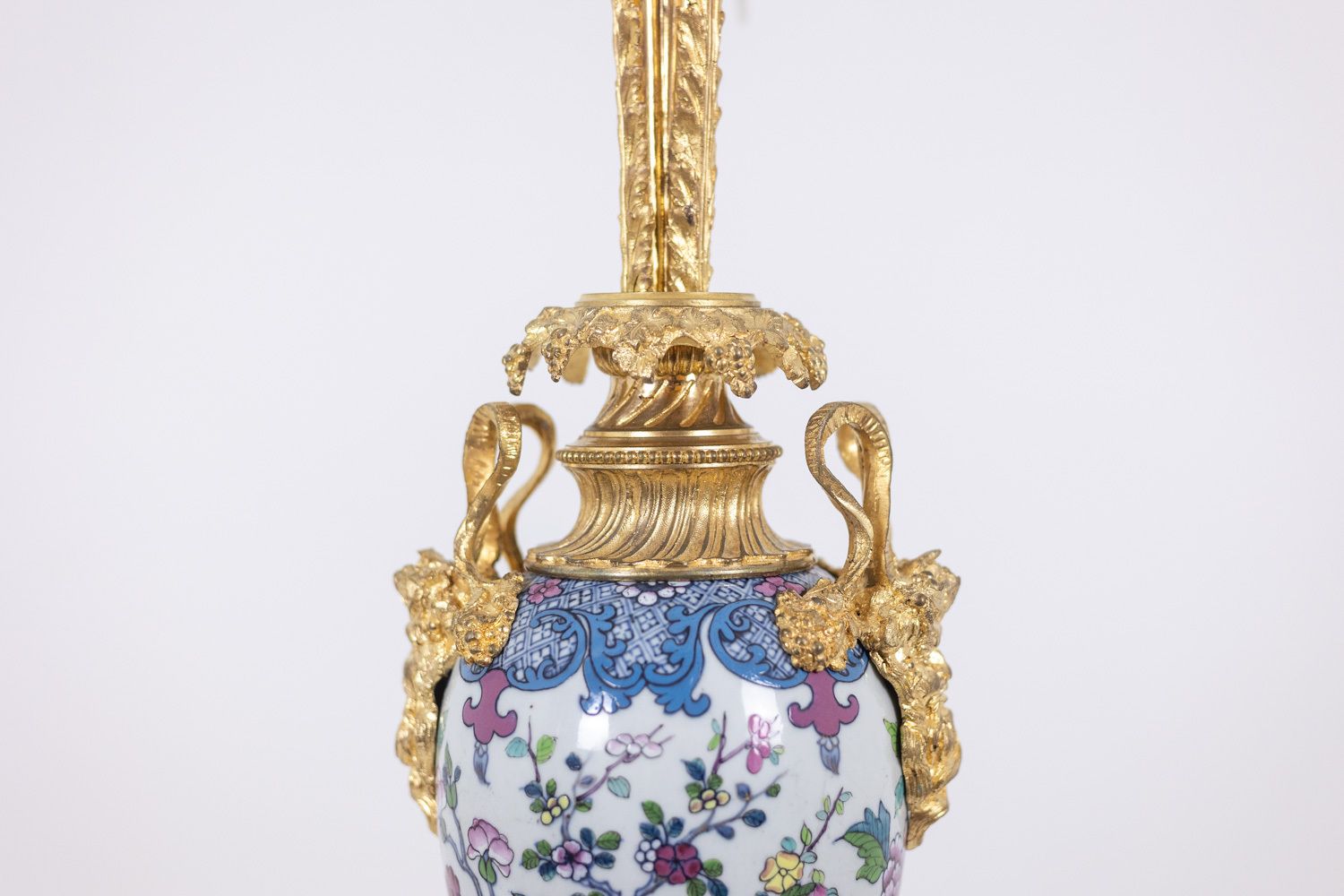 Pair Of Porcelain Lamps Decorated With Bronze Satyrs. Circa 1880. photo Lighting