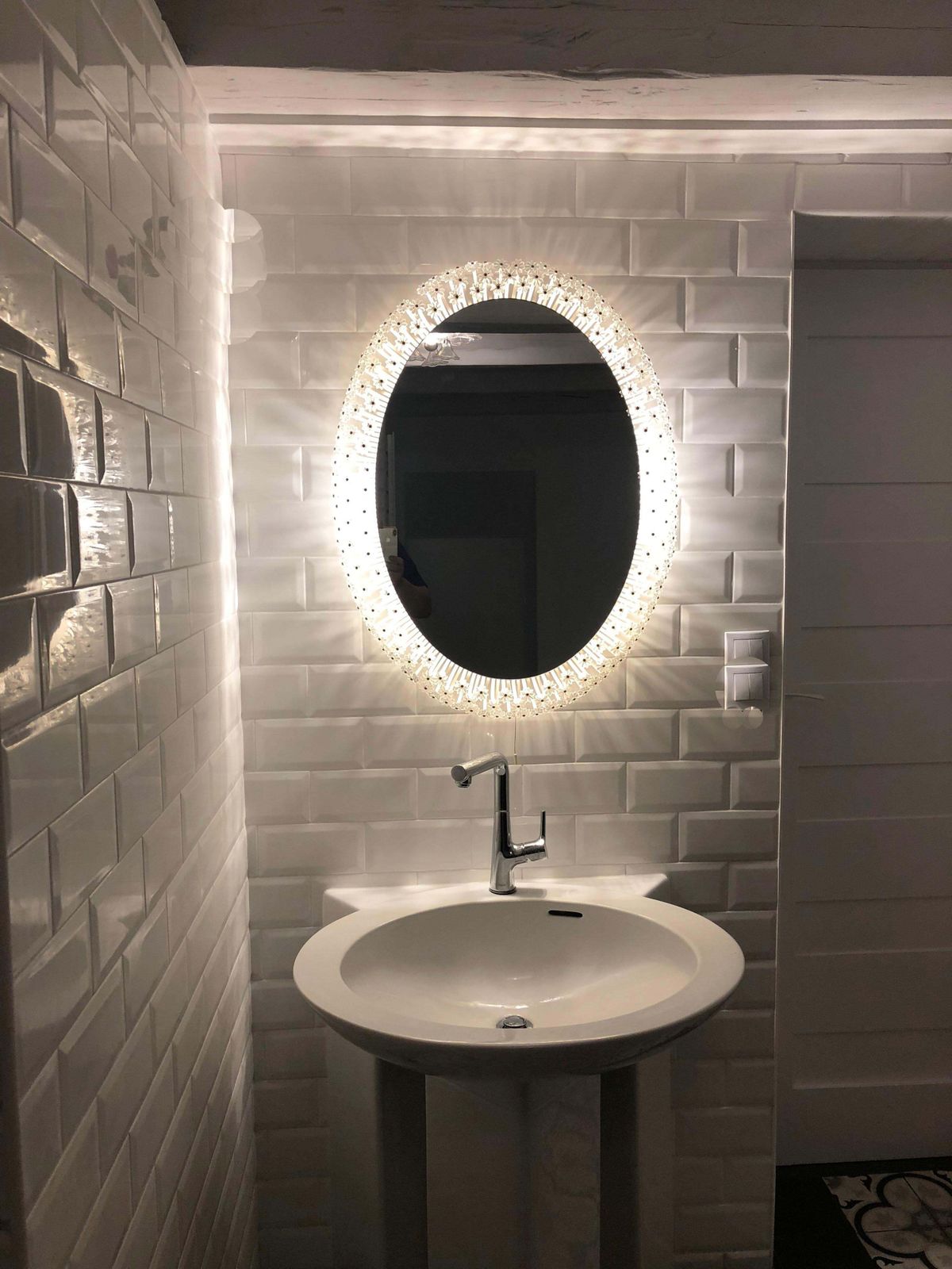 Beautiful Huge Oval Illuminated Mirror Designed By Emil Stejnar photo vinterior