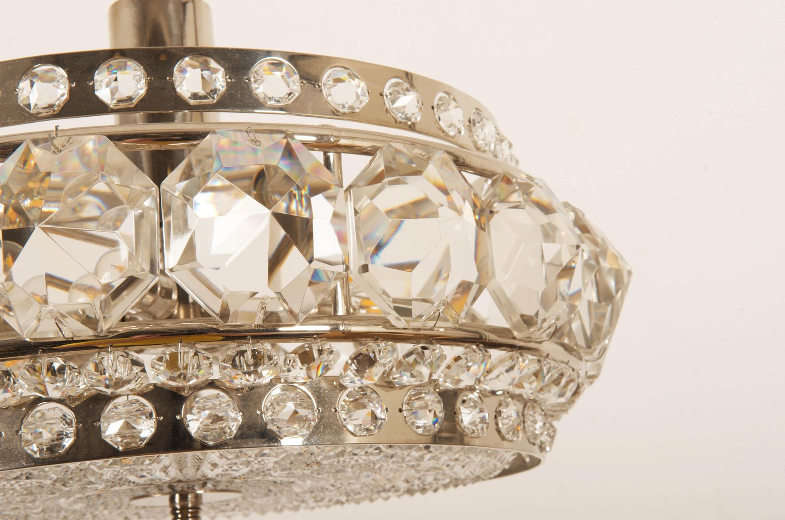 Chromed Brass And Glass Chandelier By Orrefors From The 1960s photo vinterior