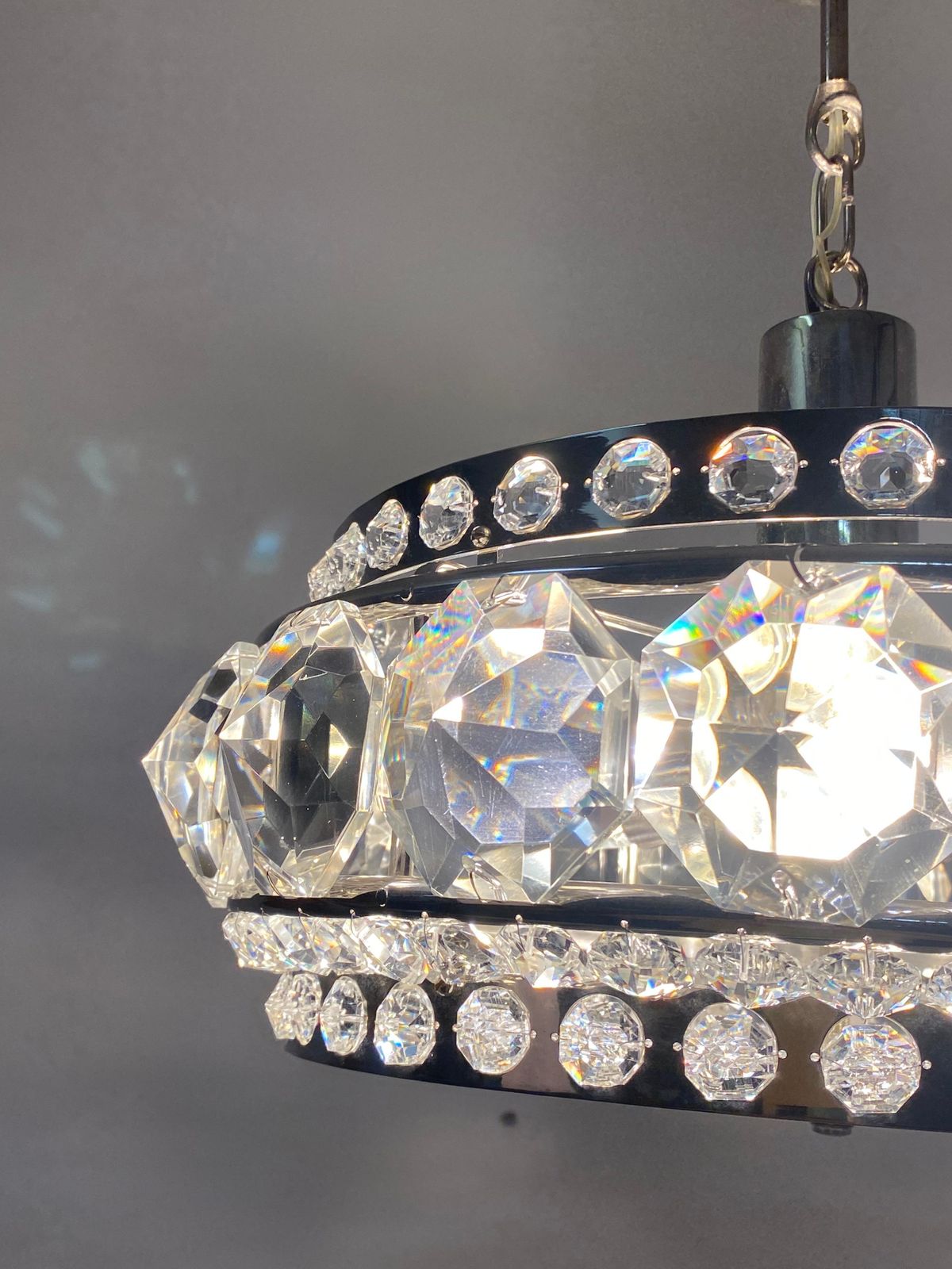 1151.0 Chromed Brass And Glass Chandelier By Orrefors From The 1960s photo