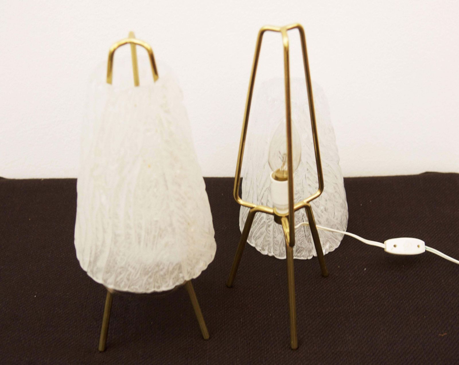 Set Of Two Ice Glass Table Lamps By "Kalmar" Vienna photo for sale