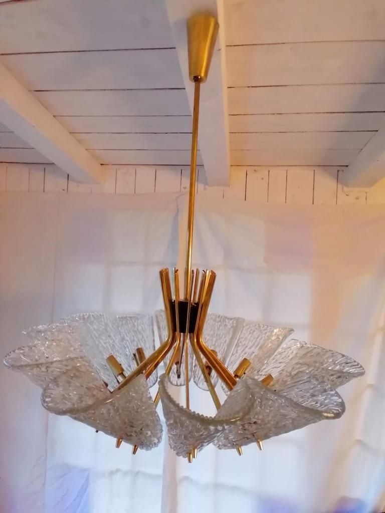 Beautiful Huge Chandelier With Textured Glass By J. T. Kalmar photo Lighting
