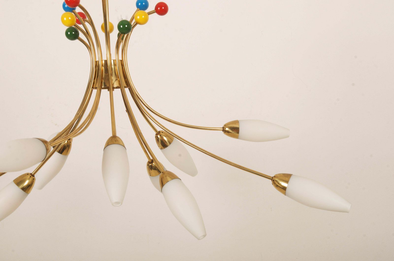 Midcentury Brass Opaline Glass Chandelier By Rupert Nikoll photo buy