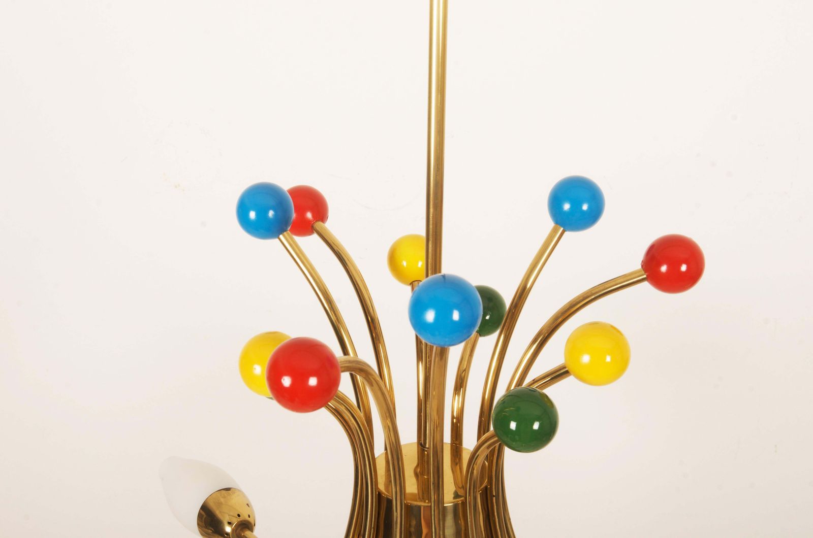 Midcentury Brass Opaline Glass Chandelier By Rupert Nikoll photo vintage