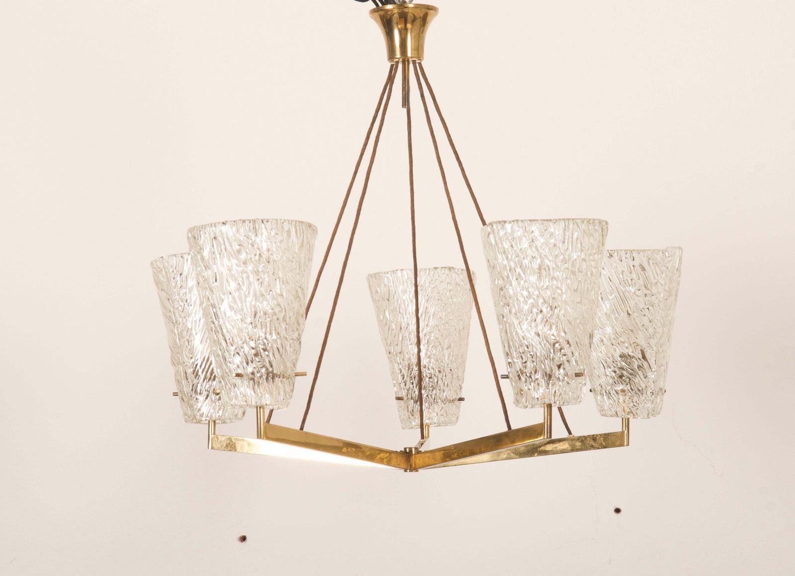photo for sale Austrian Brass Chandelier With Textured Glass By J. T. Kalmar