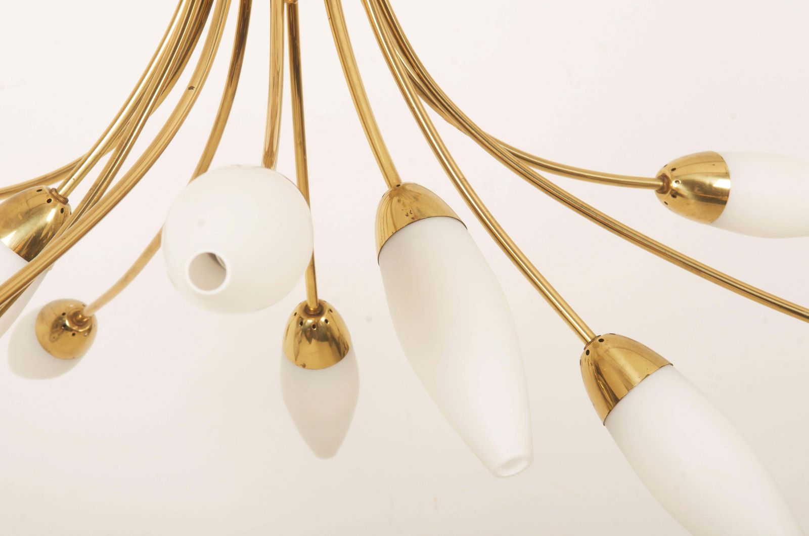 5392.0 Midcentury Brass Opaline Glass Chandelier By Rupert Nikoll photo