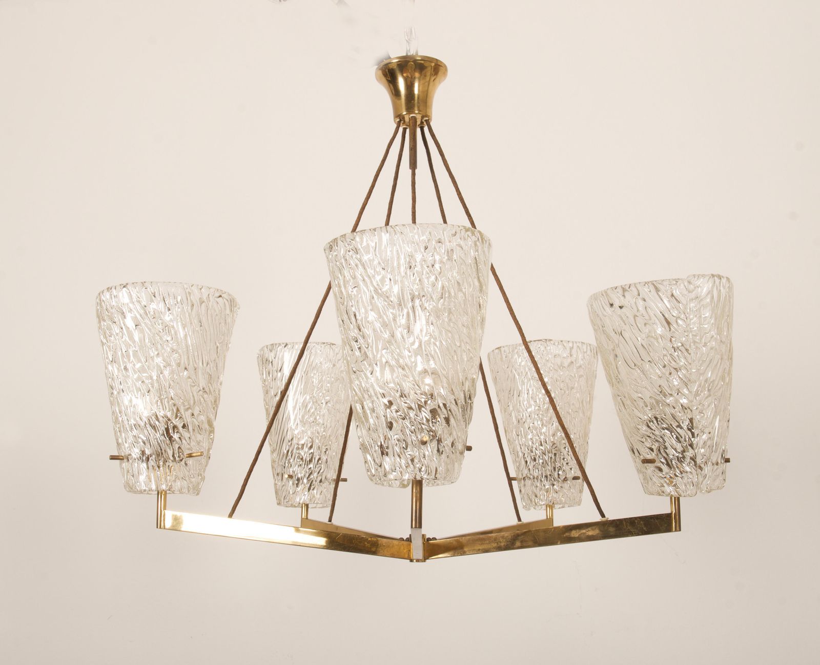 photo vinterior Austrian Brass Chandelier With Textured Glass By J. T. Kalmar