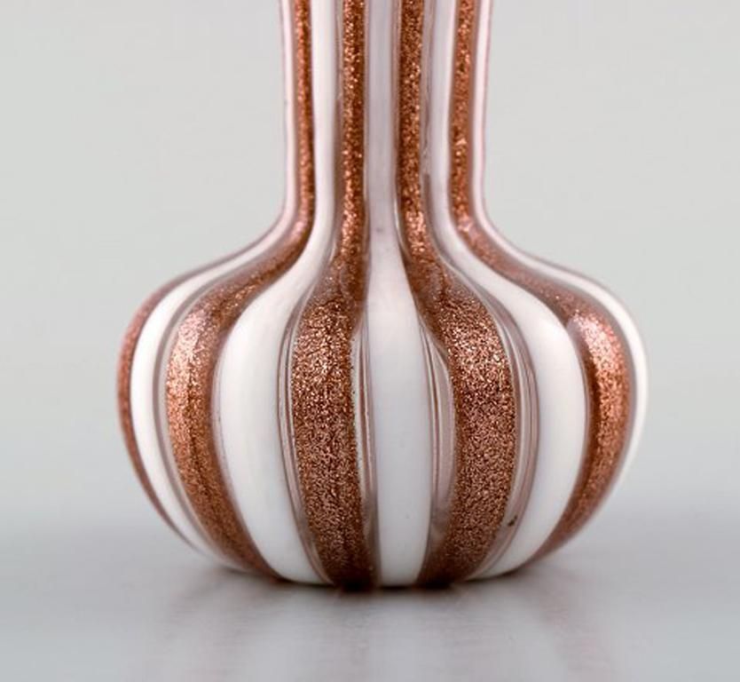 "Zanfirico" Murano, Brown And White Striped Vase In Mouth Blown Art Glass, 1960s photo for sale