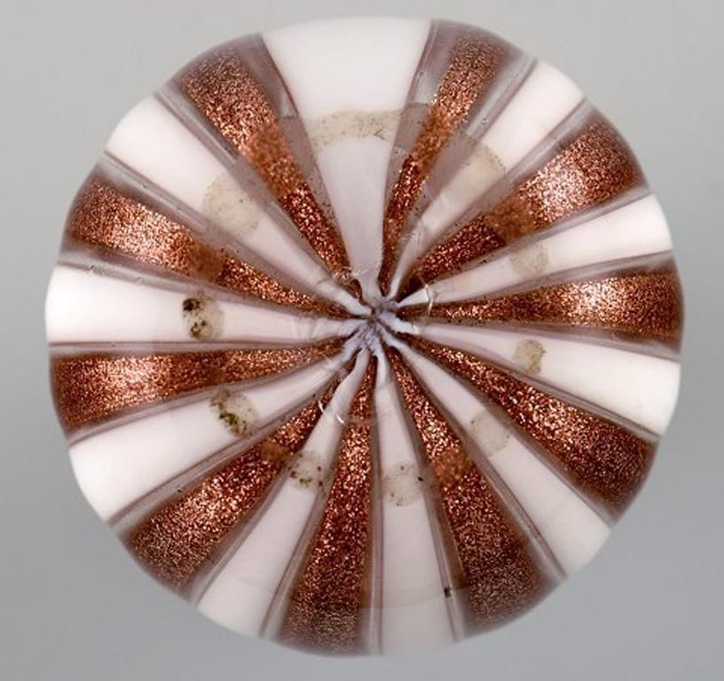 "Zanfirico" Murano, Brown And White Striped Vase In Mouth Blown Art Glass, 1960s photo 155.0