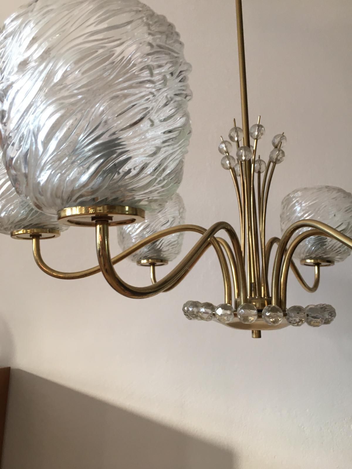 Midcentury Brass Chandelier By Rupert Nikoll photo for sale