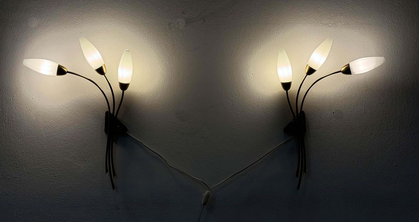 photo vinterior A Pair Of Brass Opaline Glass Sconce Wall Lamp By Rupert Nikoll