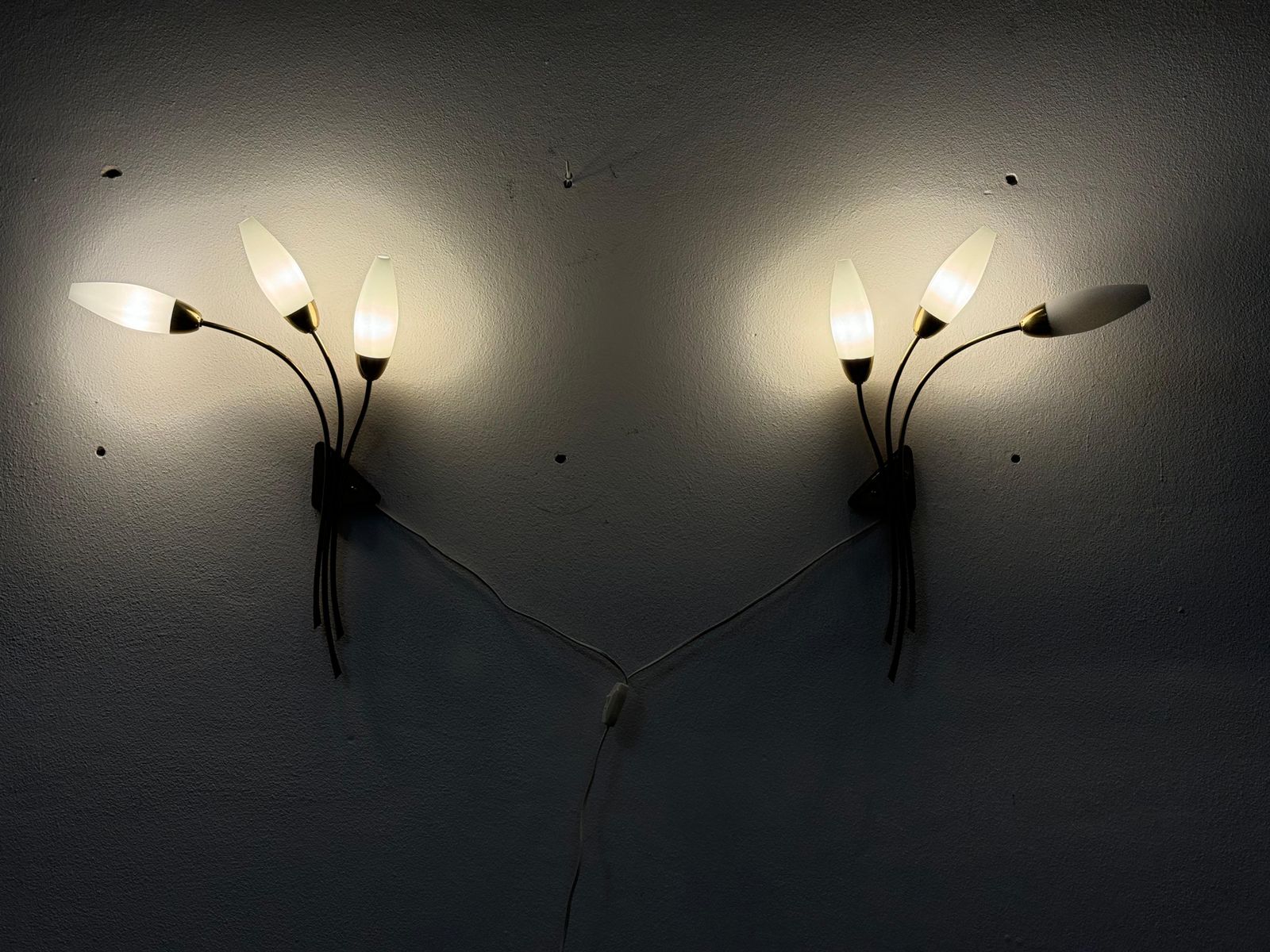photo buy A Pair Of Brass Opaline Glass Sconce Wall Lamp By Rupert Nikoll
