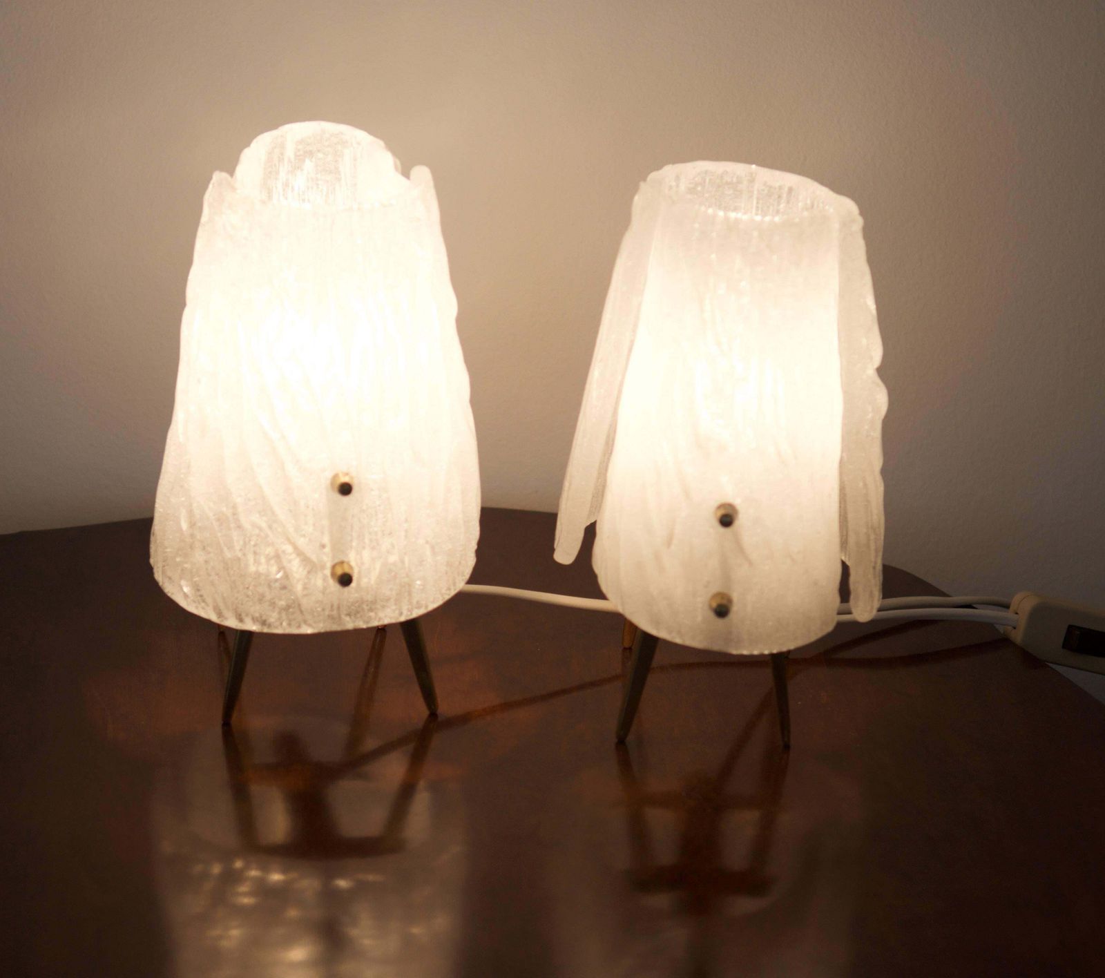 Ice Glass Table Lamps By "Kalmar" Vienna photo vintage