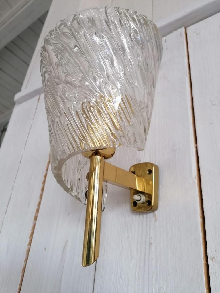 Pair Of Mid Century Structured Glass Wall Lamps Sconces By J. T. Kalmar photo Lighting