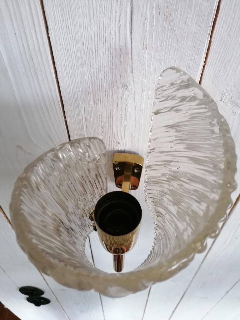 Pair Of Mid Century Structured Glass Wall Lamps Sconces By J. T. Kalmar photo vinterior