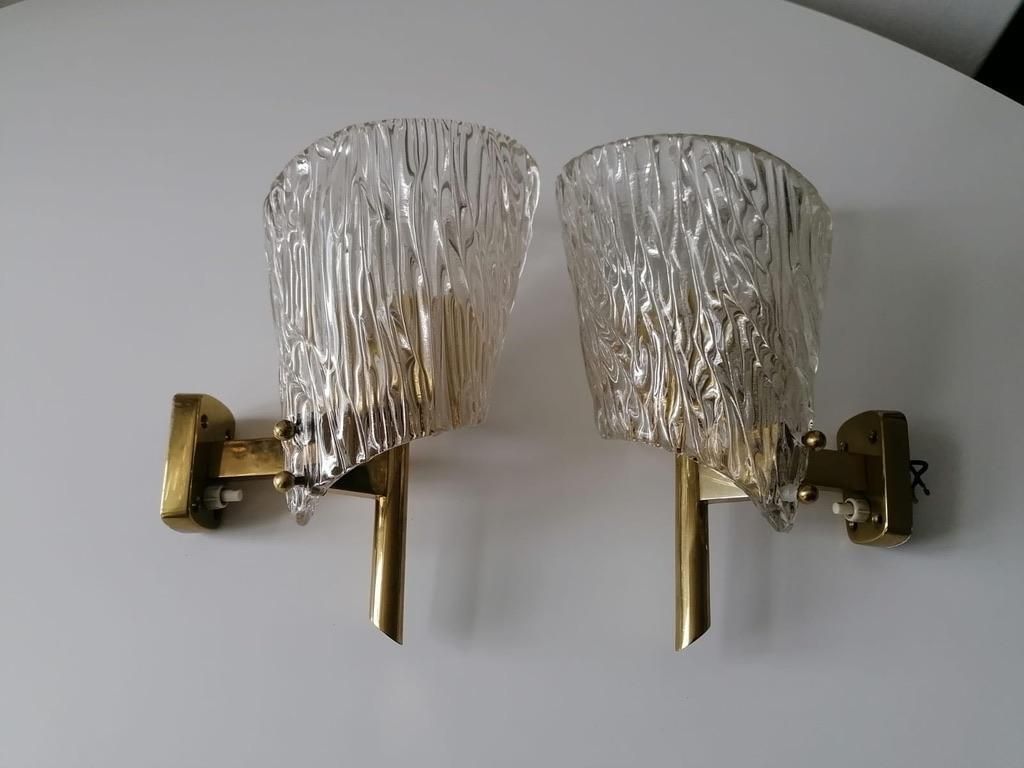 photo buy Pair Of Mid Century Structured Glass Wall Lamps Sconces By J. T. Kalmar