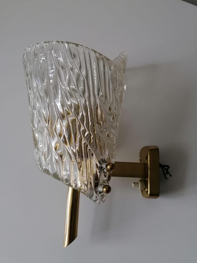 photo vintage Pair Of Mid Century Structured Glass Wall Lamps Sconces By J. T. Kalmar