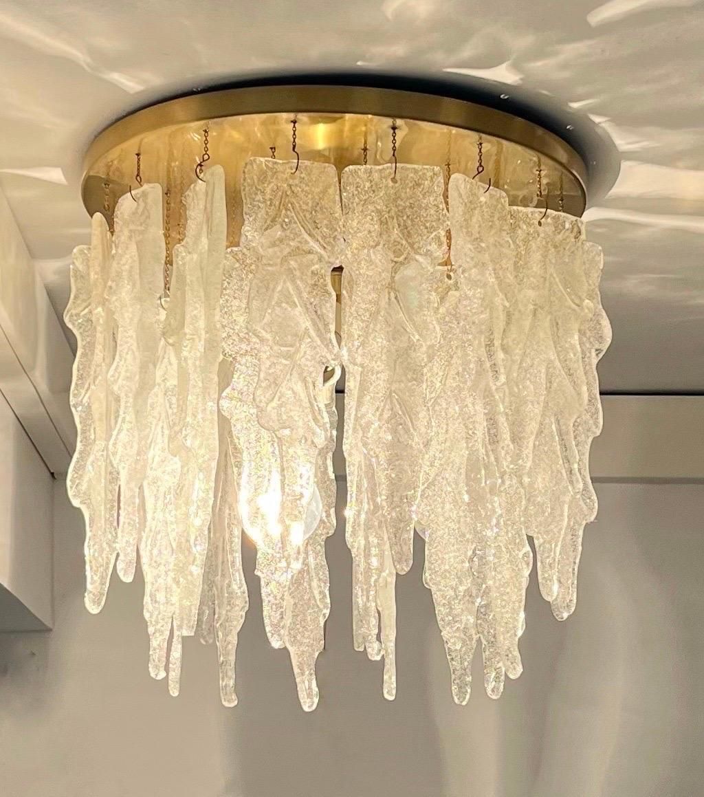 Italian Mid Century Murano Glass Leaf Chandelier Or Flushmount, 1970s photo for sale